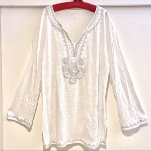 INC Beaded/Jeweled Soft Linen White Tunic Top Womens Plus Size 2X